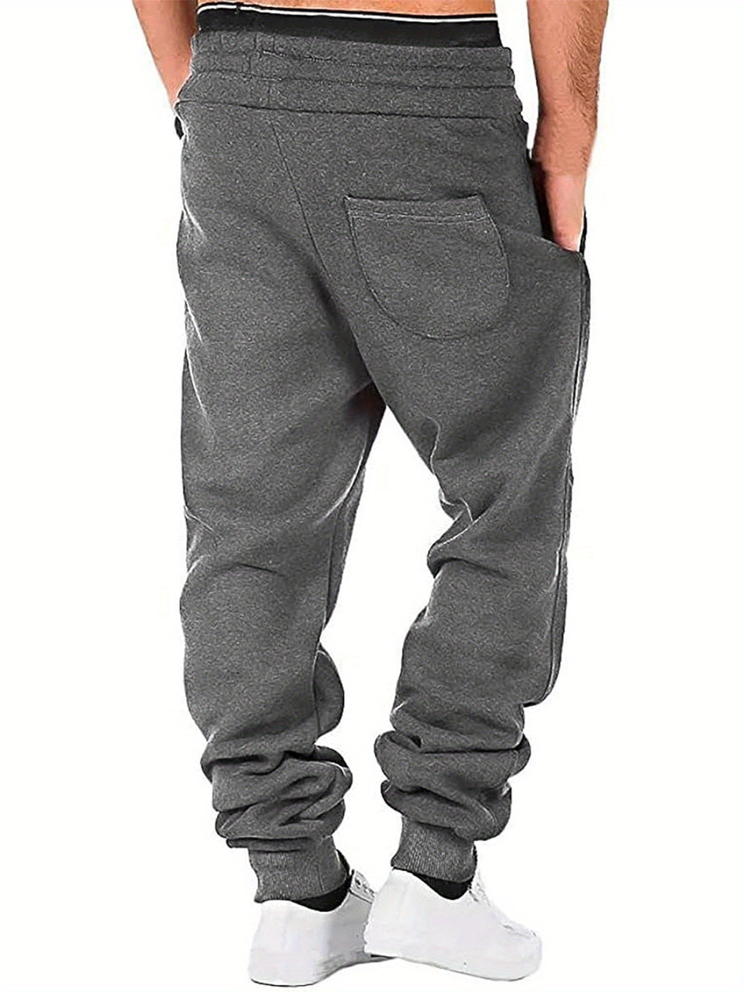 Men Athletic Pants, Elastic Waist Drawstring Trousers Fall Casual Pants with Pockets