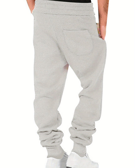 Men Athletic Pants, Elastic Waist Drawstring Trousers Fall Casual Pants with Pockets