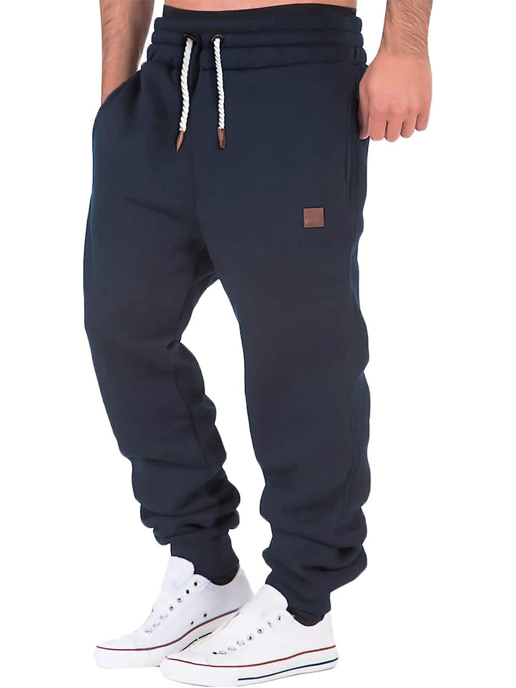 Men Athletic Pants, Elastic Waist Drawstring Trousers Fall Casual Pants with Pockets
