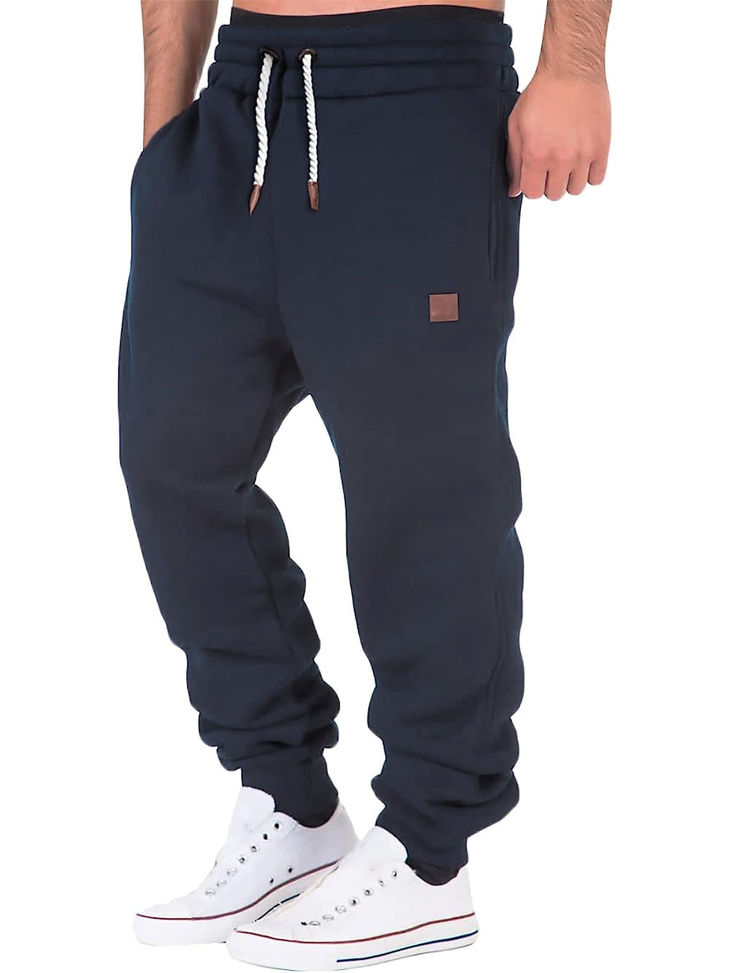 Men Athletic Pants, Elastic Waist Drawstring Trousers Fall Casual Pants with Pockets