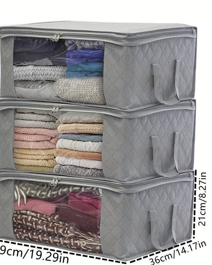 3-piece Tote Bag, Clothes Storage, Foldable Storage Bag, Used To Organize The Bedroom Wardrobe, with A Cover, Can Store Clothes Quilts, Convenient Sorting and Space-saving Design.