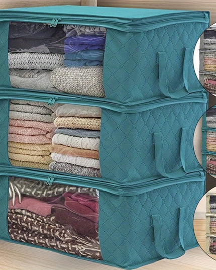 3-piece Tote Bag, Clothes Storage, Foldable Storage Bag, Used To Organize The Bedroom Wardrobe, with A Cover, Can Store Clothes Quilts, Convenient Sorting and Space-saving Design.