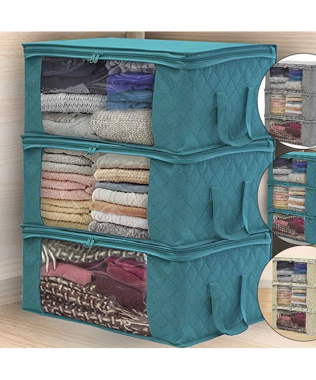 3-piece Tote Bag, Clothes Storage, Foldable Storage Bag, Used To Organize The Bedroom Wardrobe, with A Cover, Can Store Clothes Quilts, Convenient Sorting and Space-saving Design.