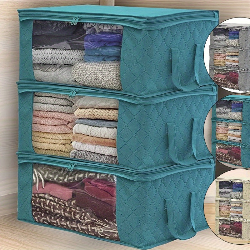 3-piece Tote Bag, Clothes Storage, Foldable Storage Bag, Used To Organize The Bedroom Wardrobe, with A Cover, Can Store Clothes Quilts, Convenient Sorting and Space-saving Design.