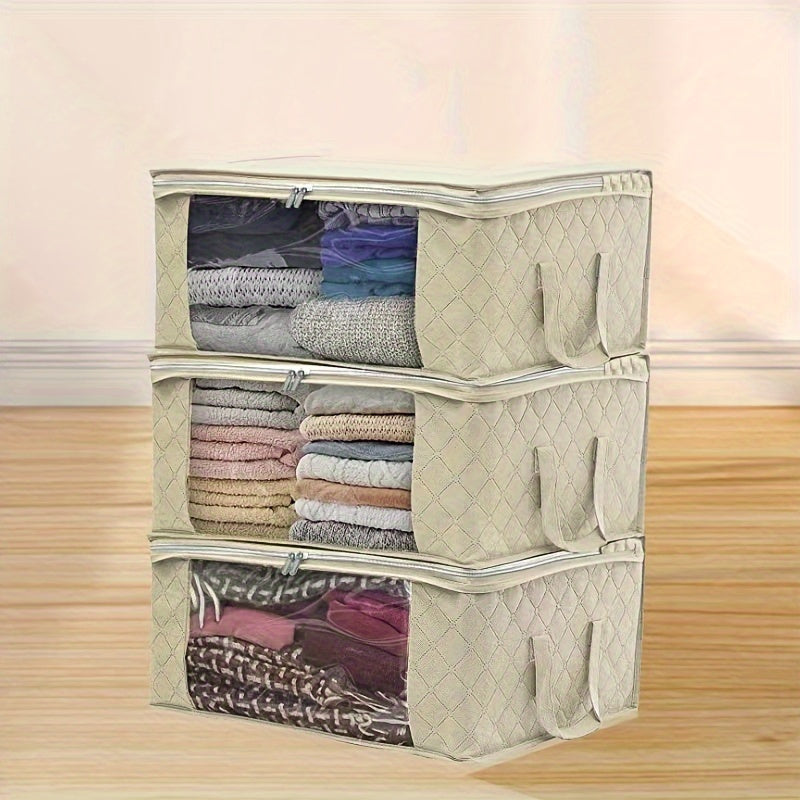 3-piece Tote Bag, Clothes Storage, Foldable Storage Bag, Used To Organize The Bedroom Wardrobe, with A Cover, Can Store Clothes Quilts, Convenient Sorting and Space-saving Design.