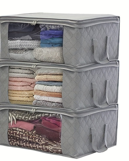 3-piece Tote Bag, Clothes Storage, Foldable Storage Bag, Used To Organize The Bedroom Wardrobe, with A Cover, Can Store Clothes Quilts, Convenient Sorting and Space-saving Design.