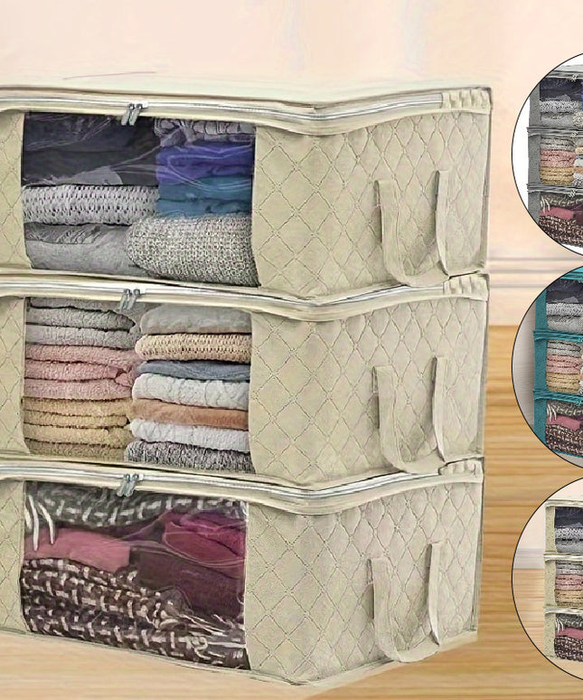 3-piece Tote Bag, Clothes Storage, Foldable Storage Bag, Used To Organize The Bedroom Wardrobe, with A Cover, Can Store Clothes Quilts, Convenient Sorting and Space-saving Design.