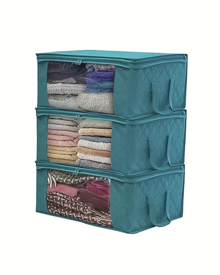 3-piece Tote Bag, Clothes Storage, Foldable Storage Bag, Used To Organize The Bedroom Wardrobe, with A Cover, Can Store Clothes Quilts, Convenient Sorting and Space-saving Design.