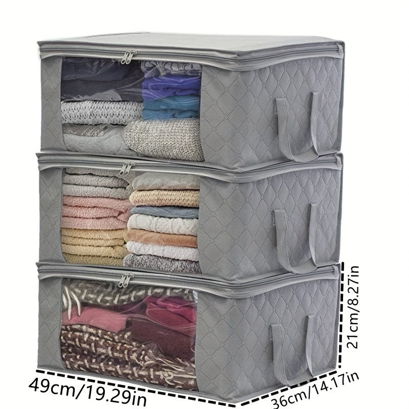 3-piece Tote Bag, Clothes Storage, Foldable Storage Bag, Used To Organize The Bedroom Wardrobe, with A Cover, Can Store Clothes Quilts, Convenient Sorting and Space-saving Design.