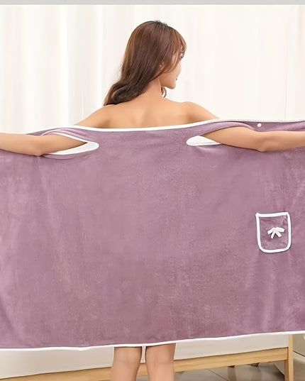 1pc Ultra-Soft Coral Velvet Bath Towel Skirt with Bowknot Design - Quick Dry, No Hair Loss, One Size Fits Most (5'2"-5'74", 132lbs-176lbs), Grey with White Pockets & Ties