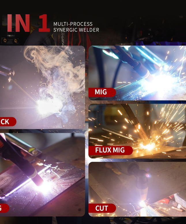 Plasma Cutter Welder Gas MIG/Gasless MIG/Lift TIG/Stick/CUT 5 In 1 Welding Machine With 110V/220V Dual Voltage, Thermal Protection IGBT Inverter LED Digital Display Multi Process Welder