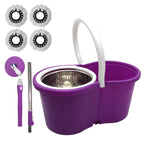 Mop and Bucket Set, 360° Spin Mop and Bucket with Wringer Set and 4 Microfiber Mop Refills, Stainless Steel, Extended Handle Spinning Mop Bucket System for Floor Cleaning