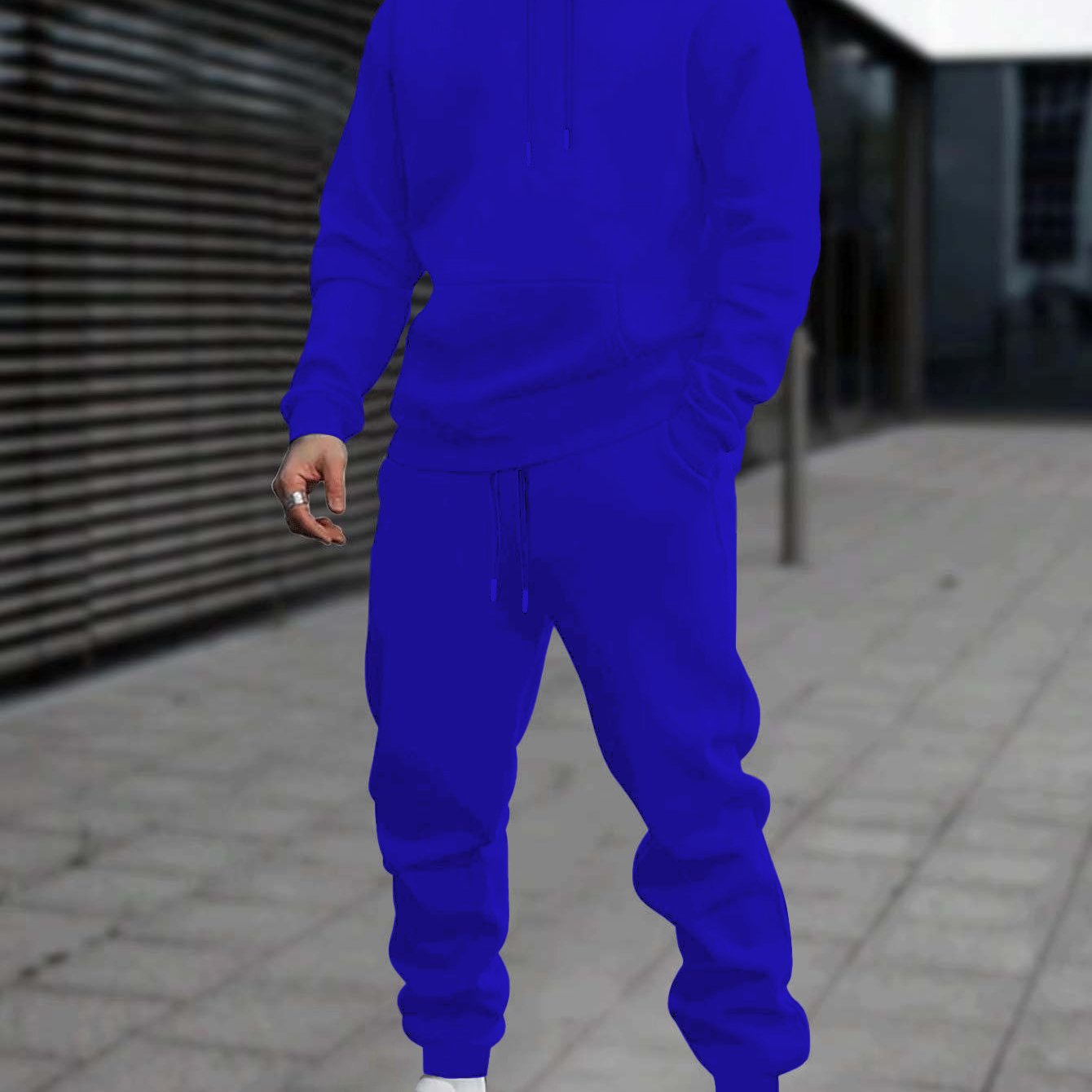 Men's 2pcs White Hoodie & Jogger Set - Casual Solid Color, Knit Polyester, with Pockets | Perfect for Fall/Winter Sports & Leisure