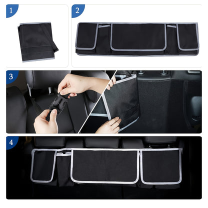 Universal Fit Car Seat Back Organizer, Large Capacity 600D Oxford Fabric with Multiple Pockets, Polyester Fiber Material, Vehicle Storage Solution