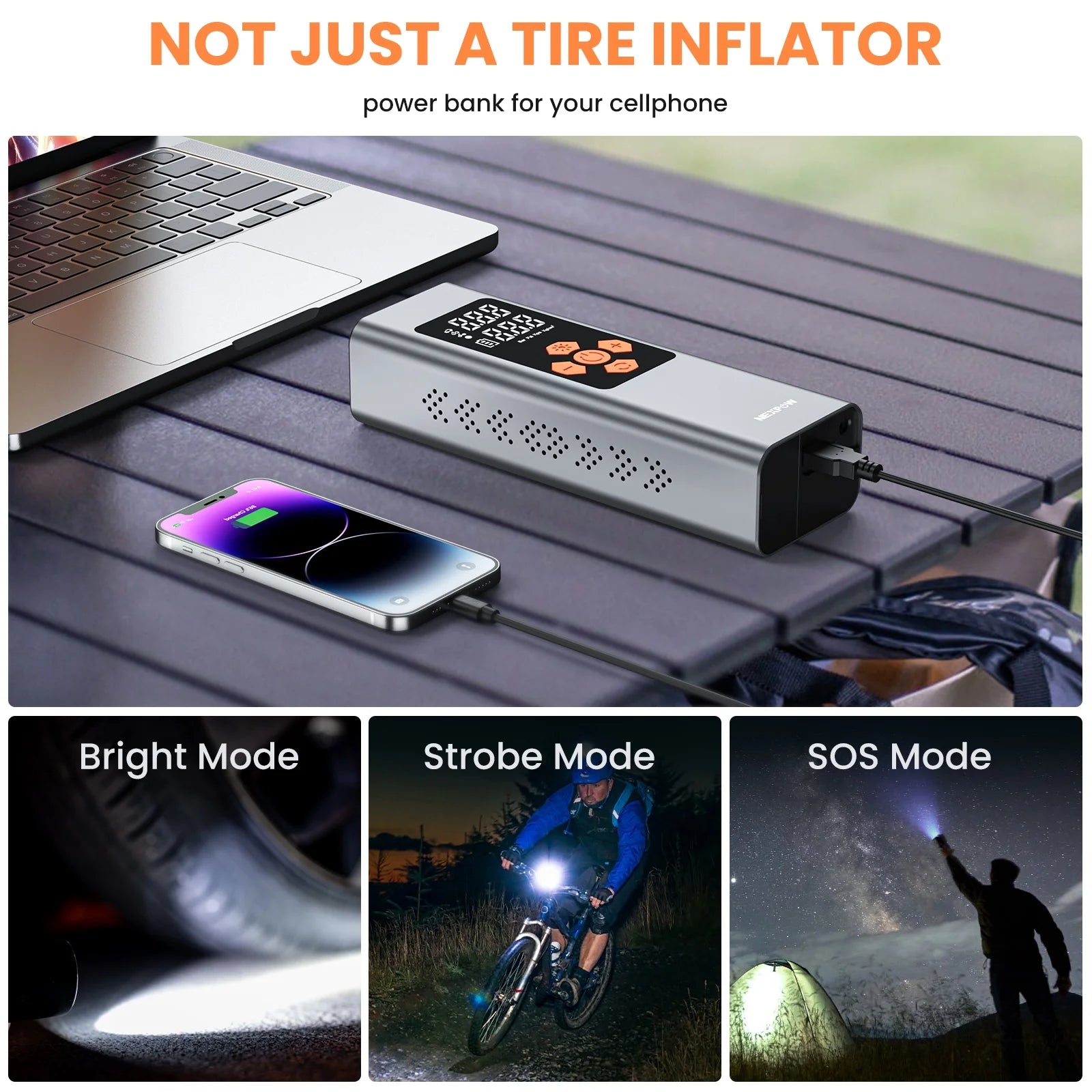 Tire Inflator Portable Air Compressor, Cordless 150PSI Car Air Pump with Digital Pressure Gauge, Electric Tire Pump with 7500 Mah Battery, Mini Car Tire Inflator with LED for Car, Bike, Ball
