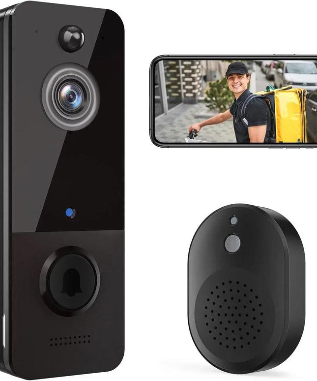 Wireless Doorbell Camera with Chime, Smart Video Doorbell Security Camera with ，Black