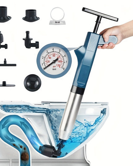 High Pressure Air Toilet Plunger Set, Stainless Steel Toilet Snake Toilet Unclogger, Air Drain Blaster Plunger for Kitchen Sink, Toilet, Bathroom, Clogged Pipe