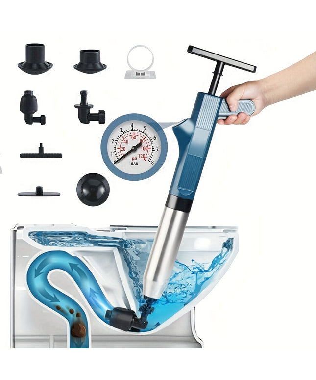 High Pressure Air Toilet Plunger Set, Stainless Steel Toilet Snake Toilet Unclogger, Air Drain Blaster Plunger for Kitchen Sink, Toilet, Bathroom, Clogged Pipe