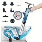 High Pressure Air Toilet Plunger Set, Stainless Steel Toilet Snake Toilet Unclogger, Air Drain Blaster Plunger for Kitchen Sink, Toilet, Bathroom, Clogged Pipe