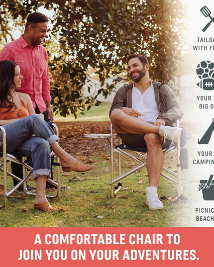 Sports Chair with Side Table, Camping Chair, Beach Chair, Camp Chair for Adults (Red)
