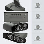 6-in-1 Alarm Clock With Wireless Charging, USB Charging Port, Night Light Wireless Speaker, 3-level Brightness Digital Clock Temperature, 12/24 Hours, Bedroom Snooze Alarm Clock