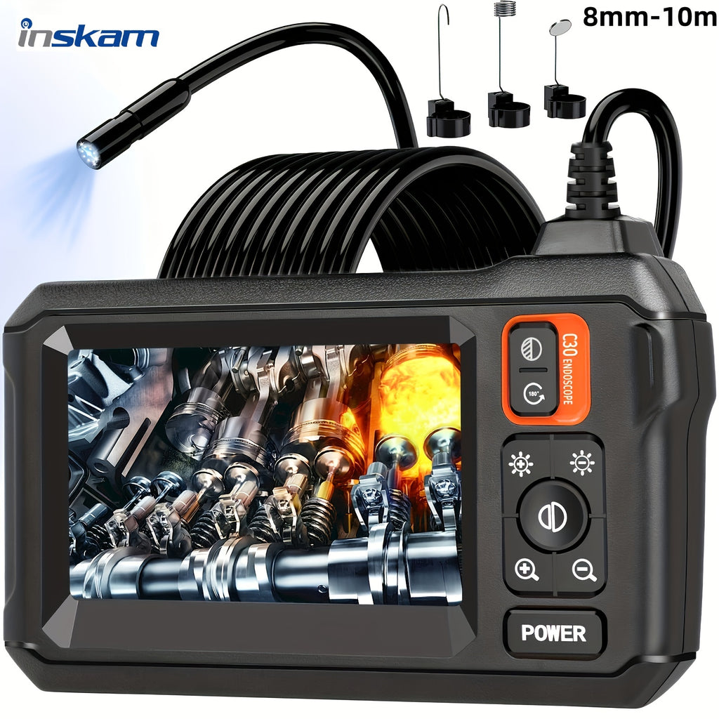 Inskam 4.3" IPS LCD Endoscope Camera, 8mm Single Lens,, ABS Material, Analog Display, Battery/USB Dual Power, 2000mAh Rechargeable Lithium Battery, ≤36V Operating Voltage, for Auto Repair & Plumbing