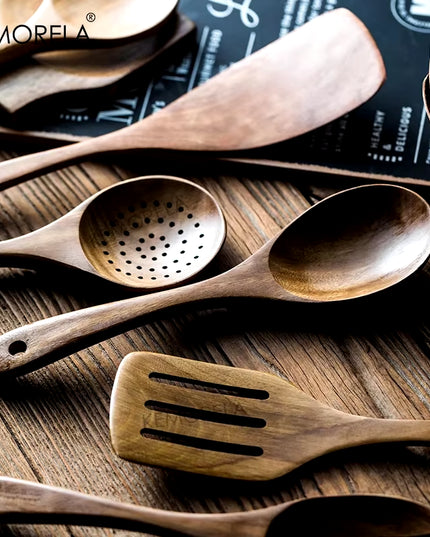 4/7/9PCS Wooden Spoons for Cooking Wooden Utensils for Cooking with Utensils Holder Teak Wooden Kitchen Utensils Set