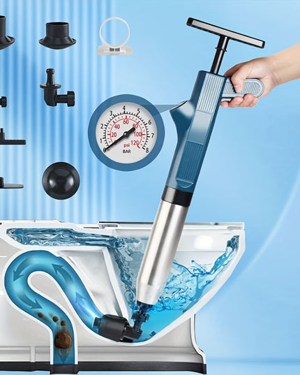 High Pressure Air Toilet Plunger Set, Stainless Steel Toilet Snake Toilet Unclogger, Air Drain Blaster Plunger for Kitchen Sink, Toilet, Bathroom, Clogged Pipe