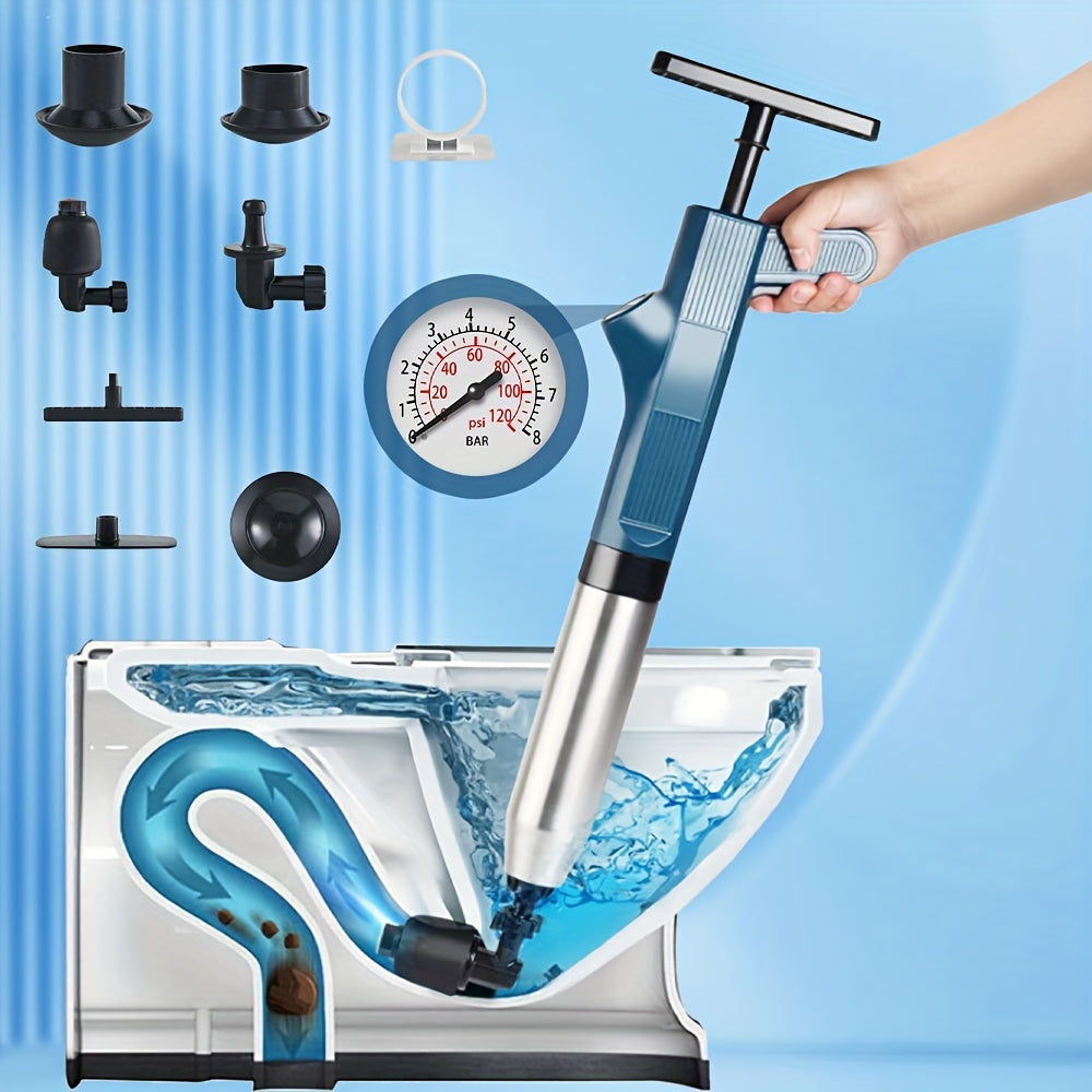 High Pressure Air Toilet Plunger Set, Stainless Steel Toilet Snake Toilet Unclogger, Air Drain Blaster Plunger for Kitchen Sink, Toilet, Bathroom, Clogged Pipe