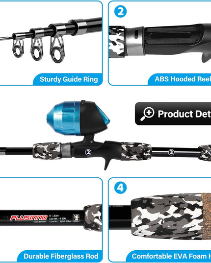 Kids Fishing Pole with Spincast Reel Telescopic Fishing Rod Combo Full Kits for Boys, Girls, and Adults
