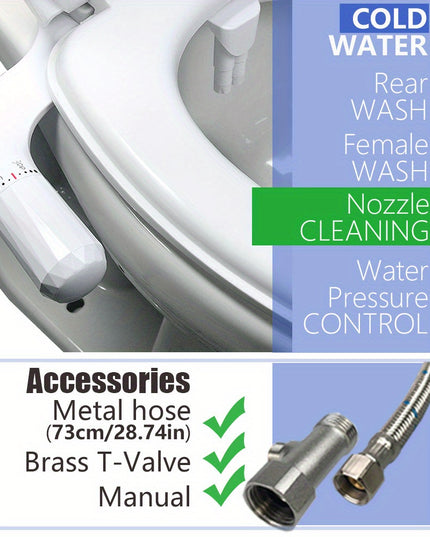 Advanced Bidet Attachment for Toilet Seat - Dual Nozzle Rear and Feminine Wash with Adjustable Water Pressure Sprayer, Non-Electric Shattaf Butt Cleaner with Universal Adapter for US and Canada, White Color
