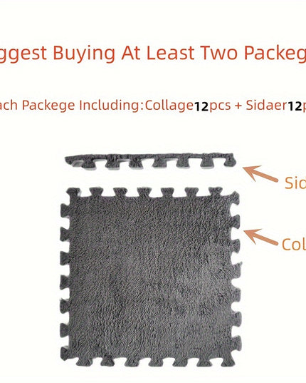 12pcs Set of Thick Bedroom Living Room Full Coverage Interlocking Carpet Tiles, Warm Room Bedside Rug, Washable Soft Non-Slip Mats, 11.8x11.8 Inch - Polyester & EVA Material, Machine-Made, Hand-Wash Only
