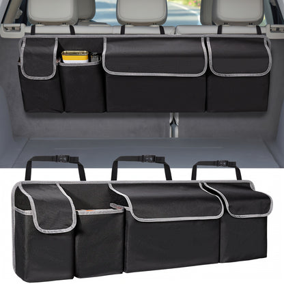 Universal Fit Car Seat Back Organizer, Large Capacity 600D Oxford Fabric with Multiple Pockets, Polyester Fiber Material, Vehicle Storage Solution