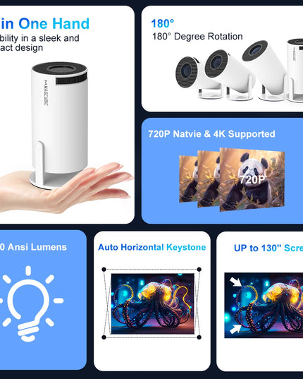 Projector Android 11 4K 1280*720P HY300 Dual Wifi 260ANSI 180°Flexible BT5.0 Cinema Outdoor Portable Projetor HY300 Pro