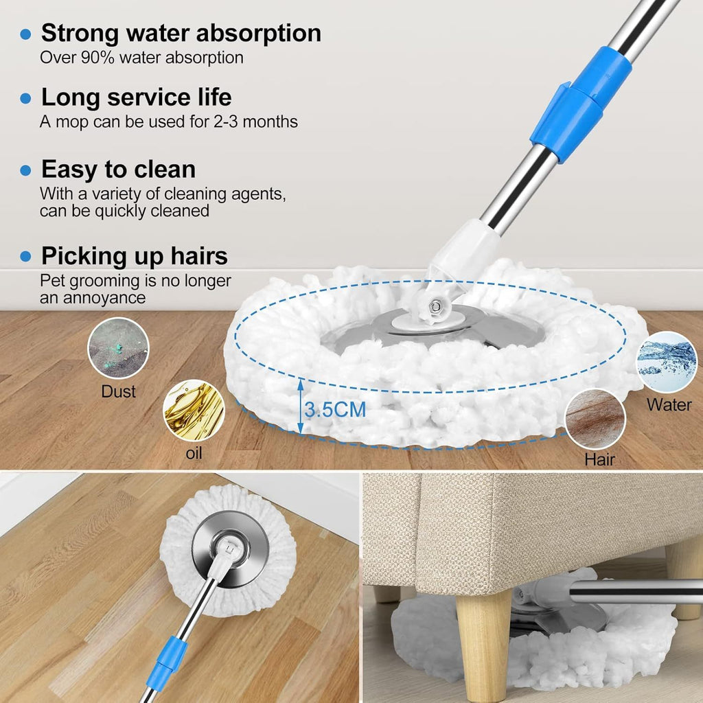 Mop and Bucket Set, 360° Spin Mop and Bucket with Wringer Set and 4 Microfiber Mop Refills, Stainless Steel, Extended Handle Spinning Mop Bucket System for Floor Cleaning