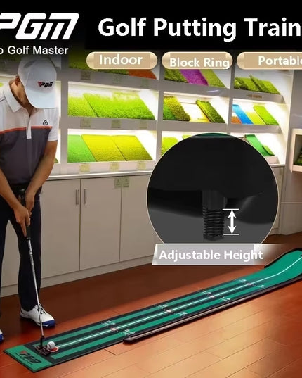 Golf Putting Mat  Adjustable Slope Portable Indoor Golf Putter Trainer Anti-Slip Rubber Practice Mat with Ball Return Fairway