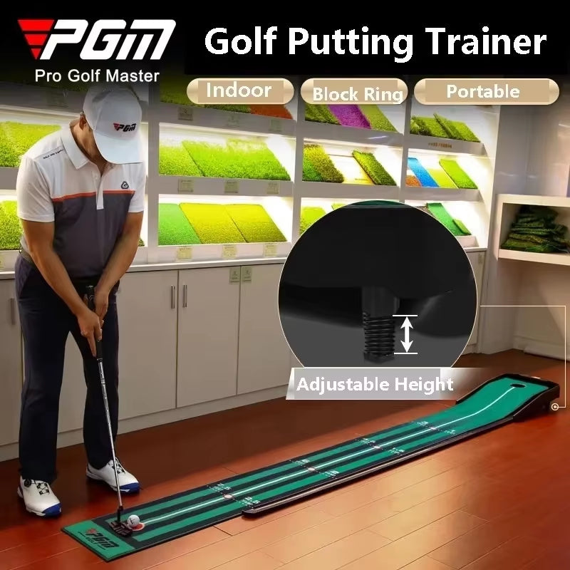 Golf Putting Mat  Adjustable Slope Portable Indoor Golf Putter Trainer Anti-Slip Rubber Practice Mat with Ball Return Fairway