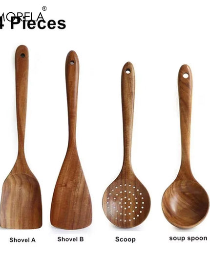 4/7/9PCS Wooden Spoons for Cooking Wooden Utensils for Cooking with Utensils Holder Teak Wooden Kitchen Utensils Set