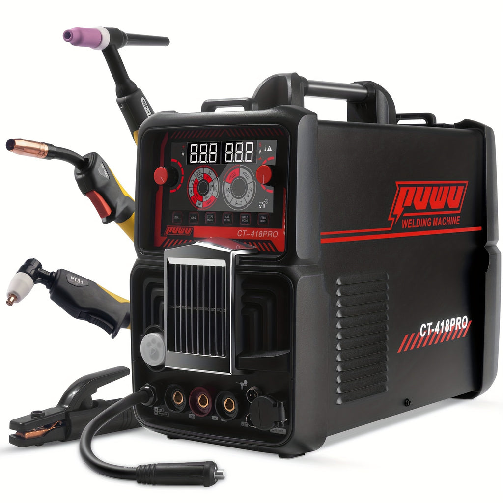 Plasma Cutter Welder Gas MIG/Gasless MIG/Lift TIG/Stick/CUT 5 In 1 Welding Machine With 110V/220V Dual Voltage, Thermal Protection IGBT Inverter LED Digital Display Multi Process Welder