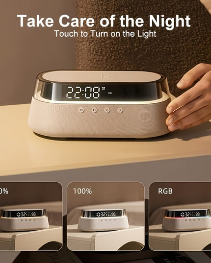 Fast 15W Wireless Charging Digital Alarm Clock Radio - 6 In 1 Bedside Clock With Dual Alarm, FM Radio, 12/24H USB Charger, Countdown Timer, RGB Mode, Wireless Speaker