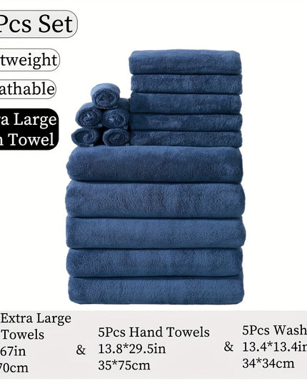 15pcs Ultra-Soft Microfiber Towel Set - Includes 300GSM Bath, Hand & Washcloths in Multiple Colors - Perfect for Home & Hotel Showers