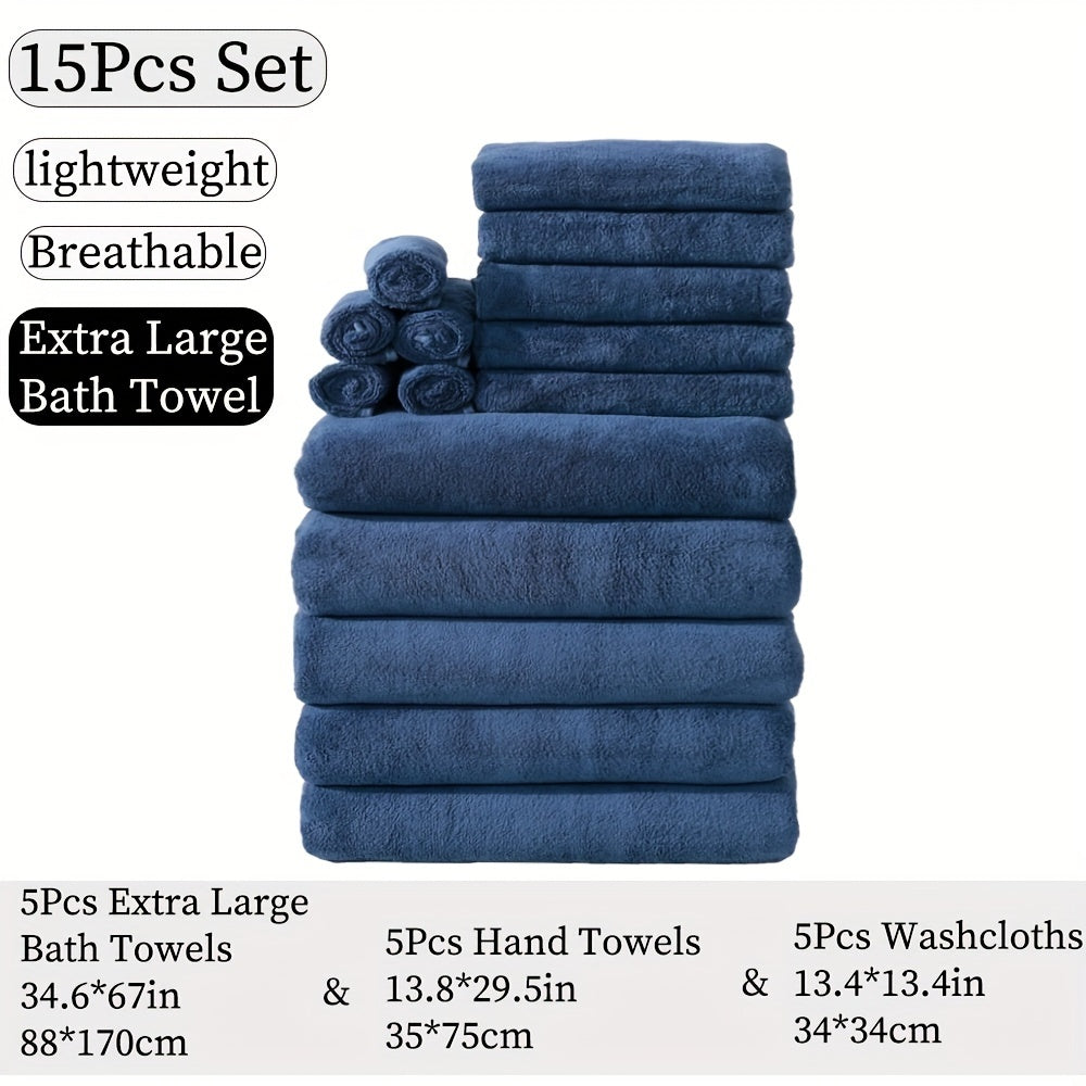 15pcs Ultra-Soft Microfiber Towel Set - Includes 300GSM Bath, Hand & Washcloths in Multiple Colors - Perfect for Home & Hotel Showers