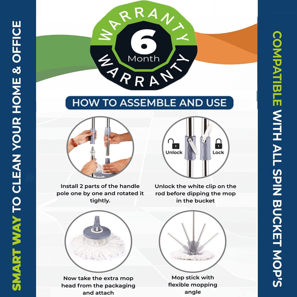 Mop and Bucket Set, 360° Spin Mop and Bucket with Wringer Set and 4 Microfiber Mop Refills, Stainless Steel, Extended Handle Spinning Mop Bucket System for Floor Cleaning