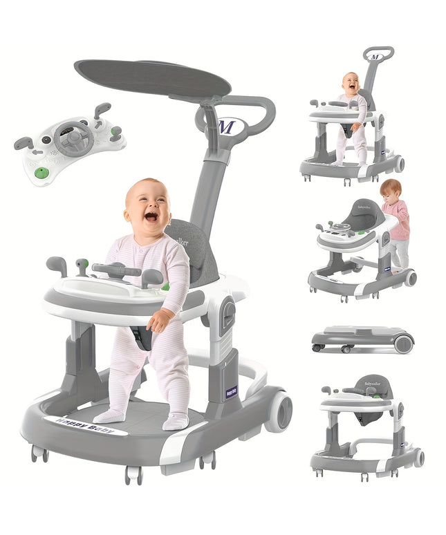 Baby Walkers, 5 And 1 Baby Walker With Wheels, Walker For Babies 4-Height Baby Walkers And Activity Center For Boys Girls, Baby Walkers For Babies 6-36 Months, Baby Walkers And Activity Center (Grey)