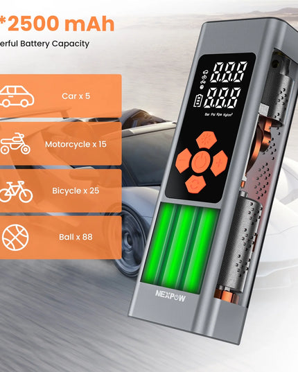Tire Inflator Portable Air Compressor, Cordless 150PSI Car Air Pump with Digital Pressure Gauge, Electric Tire Pump with 7500 Mah Battery, Mini Car Tire Inflator with LED for Car, Bike, Ball