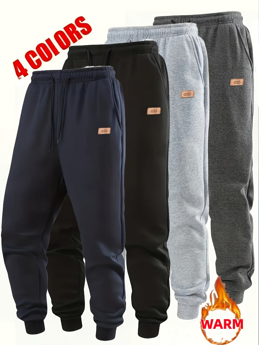 Men's 4-Color Options Compatible Sweatpants - Stretch Knit Joggers with Drawstring Waist, Belt-Like Design | Solid Color Options Black, Gray, Navy, White | Elastic Cuffs and Smooth Legs, Suitable for Gym, Casual, Casual Attir