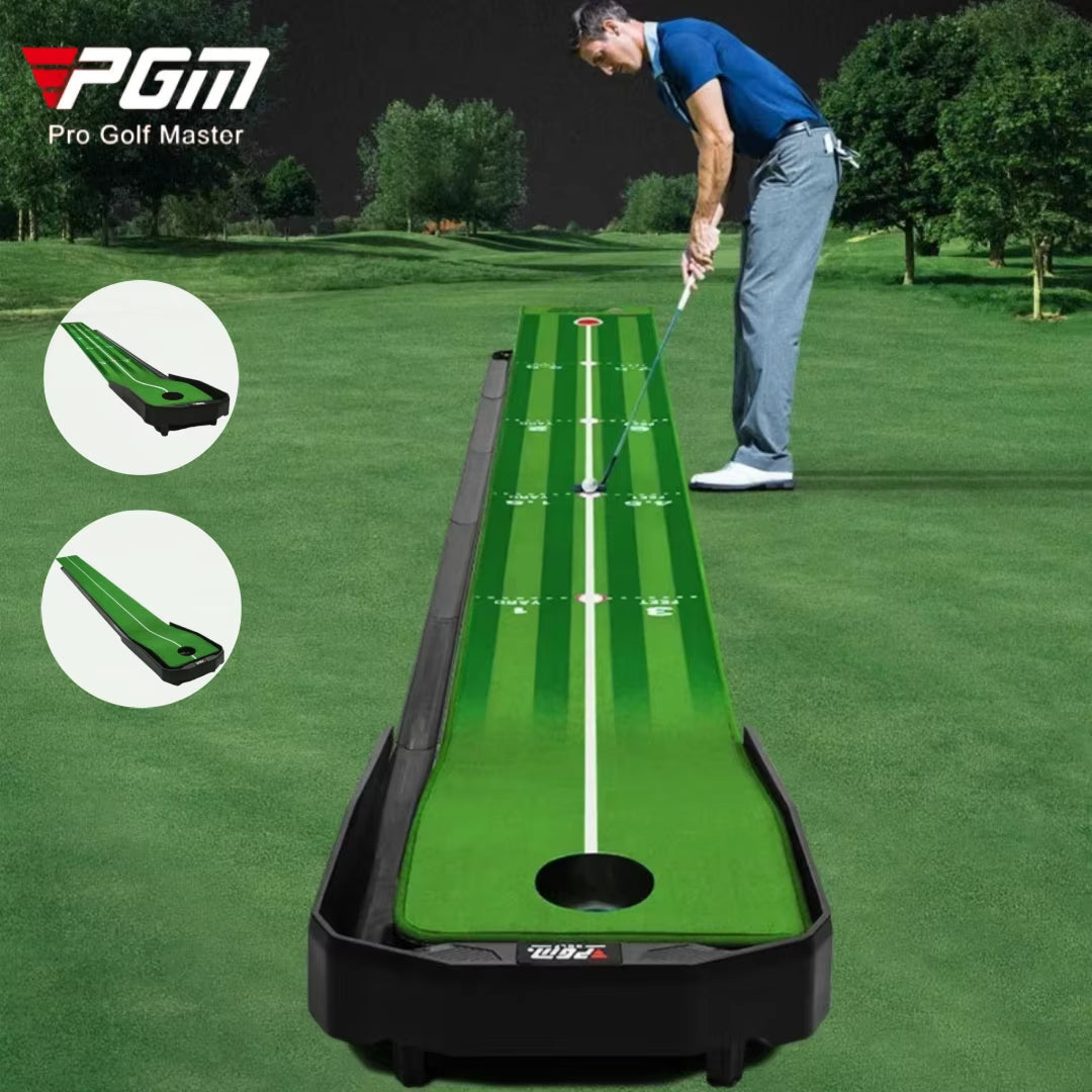 Golf Putting Mat  Adjustable Slope Portable Indoor Golf Putter Trainer Anti-Slip Rubber Practice Mat with Ball Return Fairway