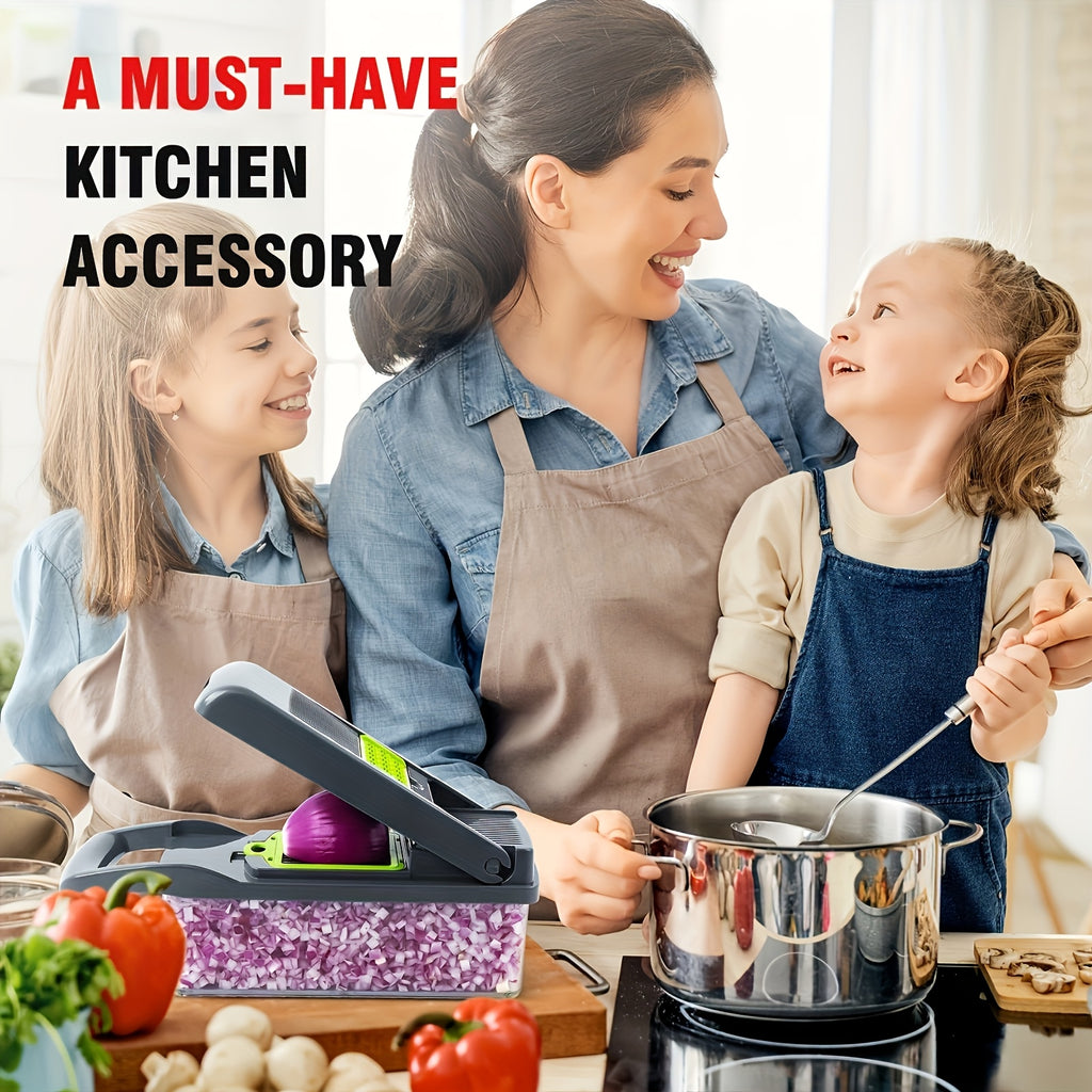 13-in-1 Multifunctional Vegetable Chopper and Slicer with 8 Stainless Steel Blades, Detachable Plastic Body, Includes Storage Container - Ideal for Onions, Carrots, Garlic - Gray, valentines gifts for men