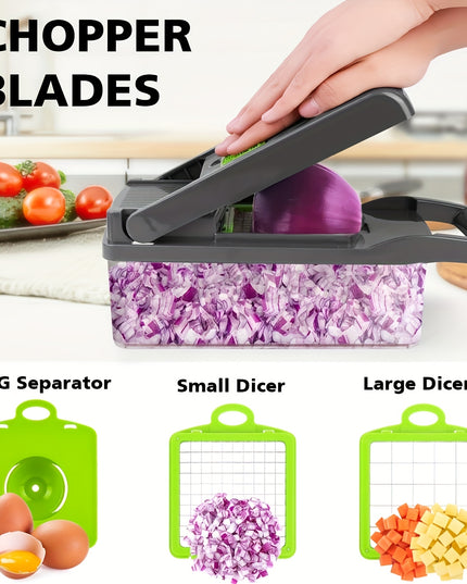 13-in-1 Multifunctional Vegetable Chopper and Slicer with 8 Stainless Steel Blades, Detachable Plastic Body, Includes Storage Container - Ideal for Onions, Carrots, Garlic - Gray, valentines gifts for men