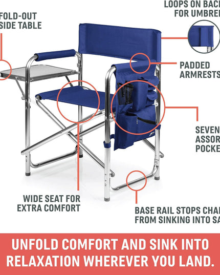 Sports Chair with Side Table, Camping Chair, Beach Chair, Camp Chair for Adults (Red)
